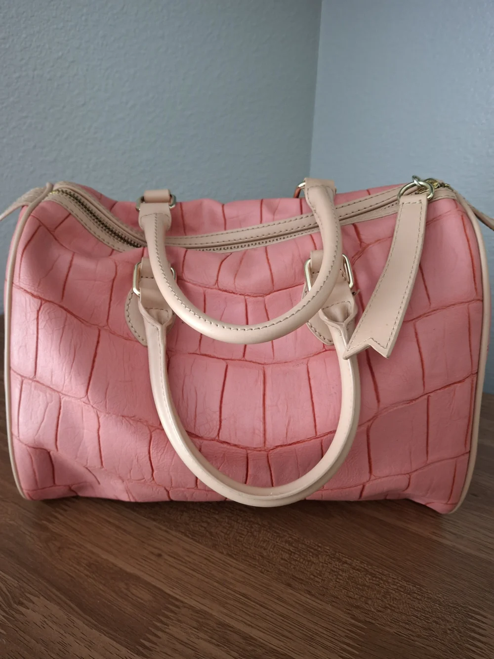 Kate Landry Pink Croc-Embossed Structured Satchel Bag - Picture 4 of 8